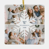 Modern Christmas Snowflake Monogram Four Foto Keramikornament (Vorderseite)