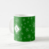 Modern Christmas Snowflake Muster Monogram Green Kaffeetasse (Vorderseite Links)