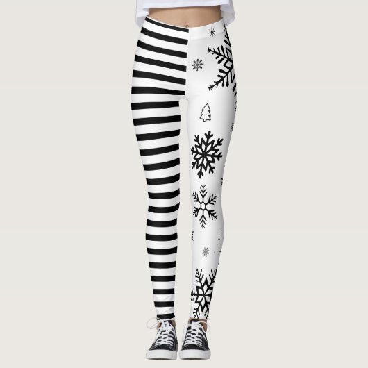 Modern Christmas Snowflake & Stripe Holiday Leggings (Vorderseite)