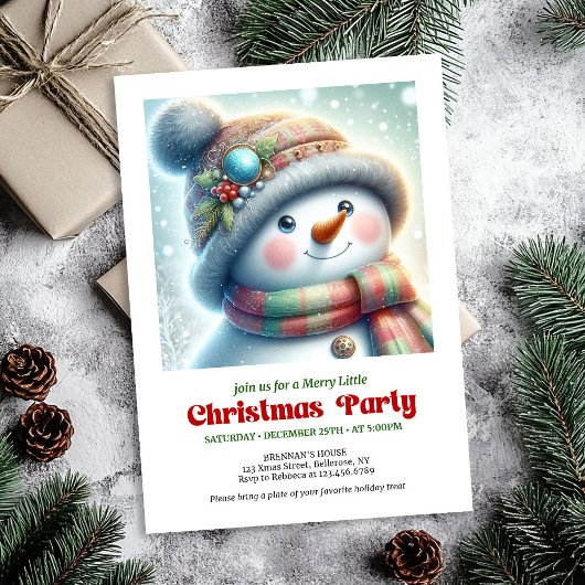 Modern Christmas snowman editable holiday invite  Einladung