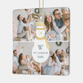 Modern Christmas Snowman Monogram Four Foto Keramikornament (Links)