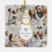Modern Christmas Snowman Monogram Four Foto Keramikornament (Vorderseite)