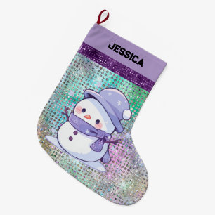 Modern Christmas Snowman Pastel Lila Großer Weihnachtsstrumpf