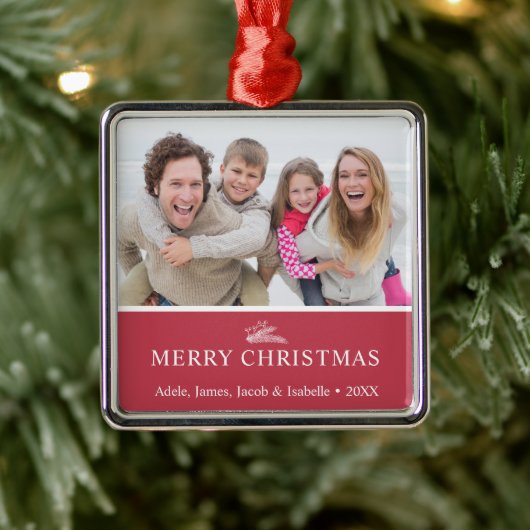 Modern Christmas Sprier Berries Foto Red Ornament Aus Metall (Baum)