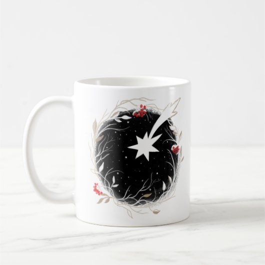 Modern Christmas Star Berries Wreath Kaffeetasse (Links)