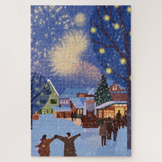 Modern Christmas Town in Snow Art Christmas Puzzle (Vertikal)