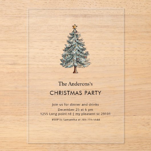 Modern Christmas Tree Acrylic Party Acryleinladungen (Vorderseite)