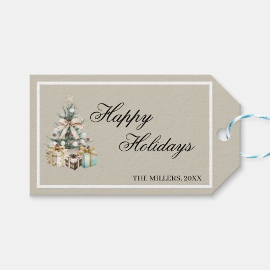 Modern Christmas Tree Gift Bag Geschenkanhänger (Vorderseite (Horizontal))