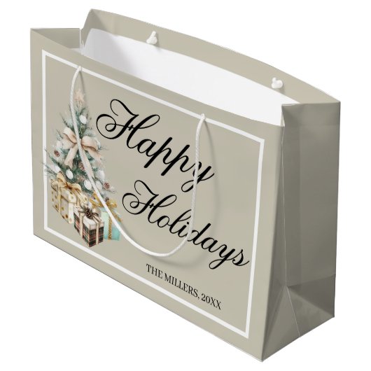 Modern Christmas Tree Gift Bag Große Geschenktüte (Rückseite Schrägansicht)