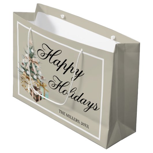 Modern Christmas Tree Gift Bag Große Geschenktüte (Vorderseite Schrägansicht)