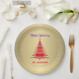 Modern Christmas Tree Red Gold Pappteller
