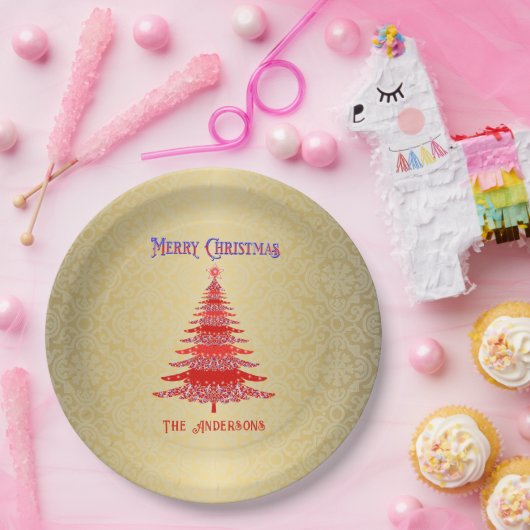 Modern Christmas Tree Red Gold Pappteller (Party)