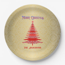 Modern Christmas Tree Red Gold Pappteller