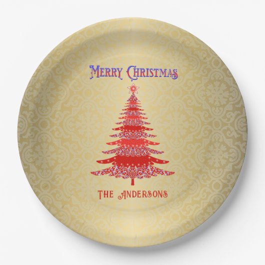 Modern Christmas Tree Red Gold Pappteller (Vorderseite)