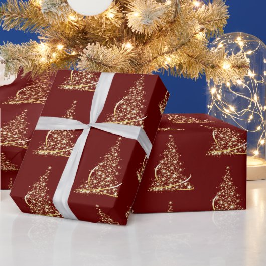 Modern Christmas Tree Red Gold Sparkle Geschenkpapier (Feiertage)