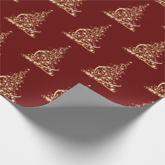 Modern Christmas Tree Red Gold Sparkle Geschenkpapier (Ecke)