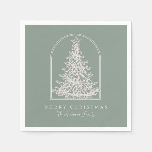Modern Christmas Tree Sketch Arch Boho Holiday Serviette (Vorderseite)