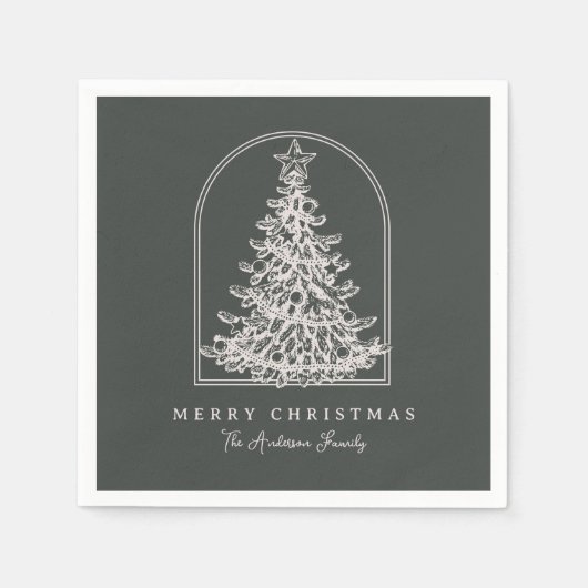 Modern Christmas Tree Sketch Arch Boho Holiday Serviette (Vorderseite)