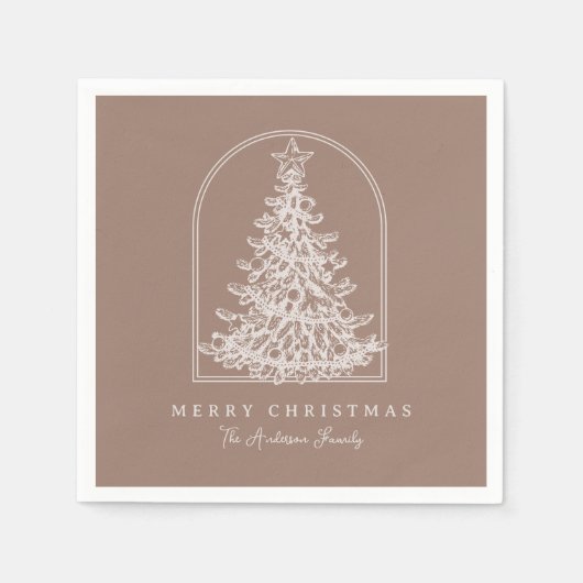 Modern Christmas Tree Sketch Arch Boho Holiday Serviette (Vorderseite)