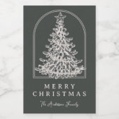 Modern Christmas Tree Sketch Arch Boho Holiday Weinetikett (Einzelnes Label)