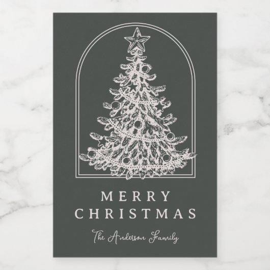 Modern Christmas Tree Sketch Arch Boho Holiday Weinetikett (Einzelnes Label)