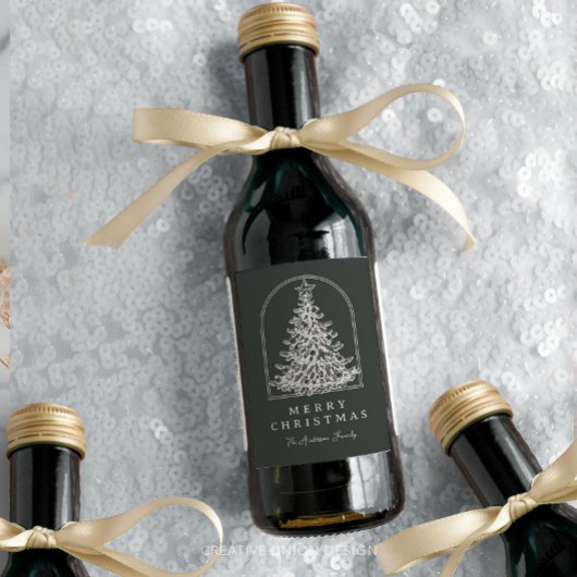 Modern Christmas Tree Sketch Arch Boho Holiday Weinetikett