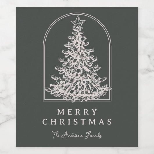 Modern Christmas Tree Sketch Arch Boho Holiday Weinetikett (Einzelnes Label)
