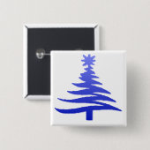 Modern Christmas Tree Stencil Print Blue Button (Vorne & Hinten)
