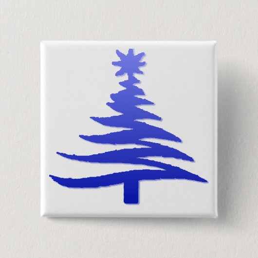 Modern Christmas Tree Stencil Print Blue Button (Vorderseite)