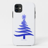 Modern Christmas Tree Stencil Print Blue