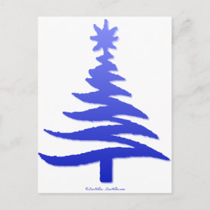 Modern Christmas Tree Stencil Print Blue Feiertagspostkarte