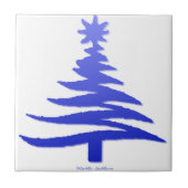 Modern Christmas Tree Stencil Print Blue Fliese (Vorderseite)