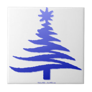 Modern Christmas Tree Stencil Print Blue Fliese