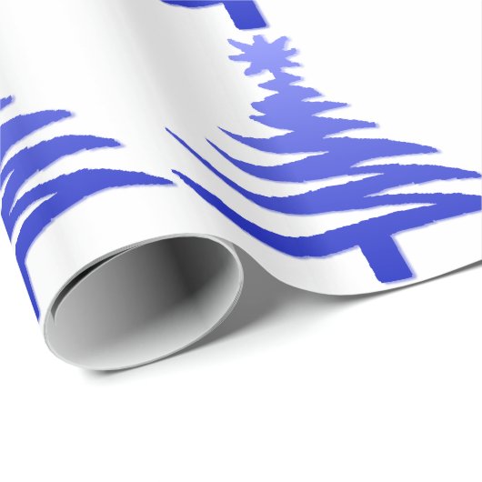 Modern Christmas Tree Stencil Print Blue Geschenkpapier (Rolleneckpunkt)