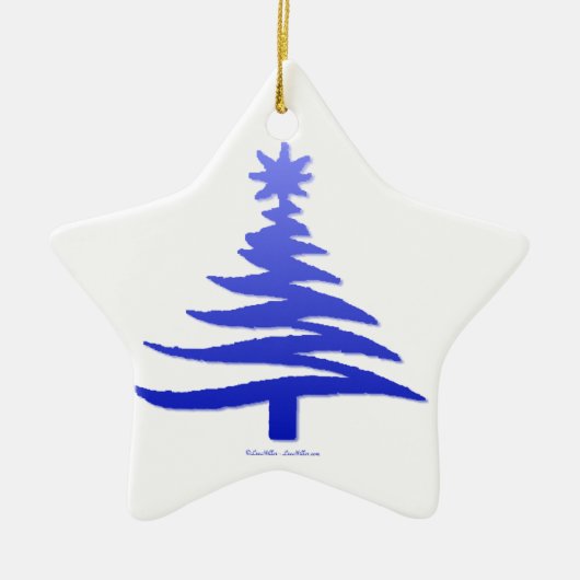 Modern Christmas Tree Stencil Print Blue Keramikornament (Vorne)