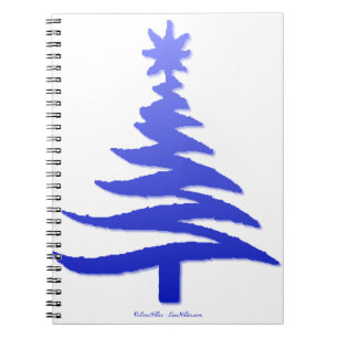 Modern Christmas Tree Stencil Print Blue Notizblock