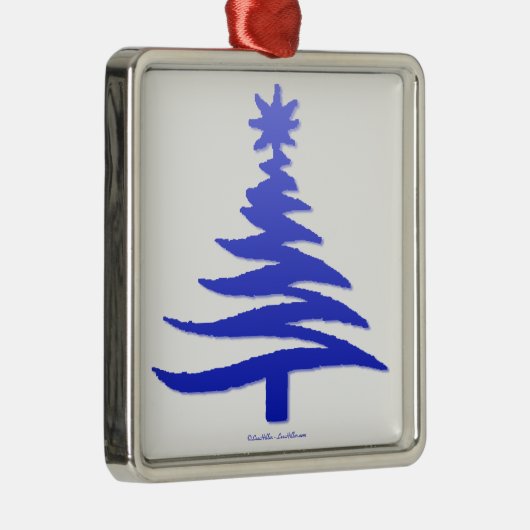 Modern Christmas Tree Stencil Print Blue Ornament Aus Metall (Rechts)