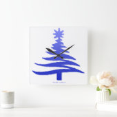 Modern Christmas Tree Stencil Print Blue Quadratische Wanduhr (Zuhause)