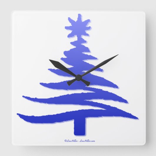 Modern Christmas Tree Stencil Print Blue Quadratische Wanduhr (Vorderseite)