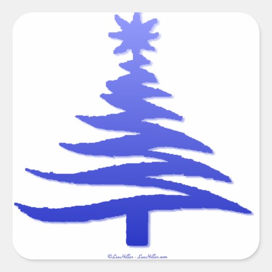 Modern Christmas Tree Stencil Print Blue Quadratischer Aufkleber (Vorderseite)