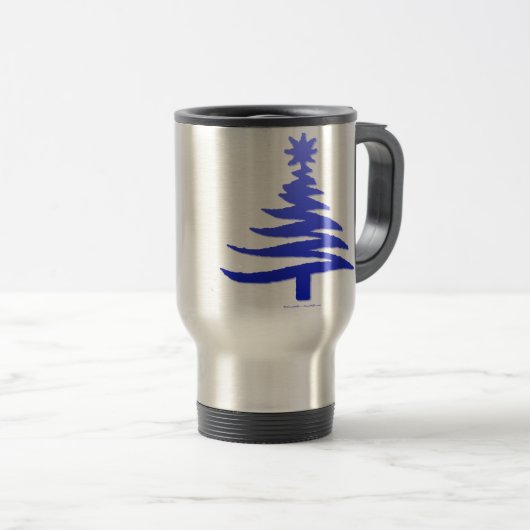 Modern Christmas Tree Stencil Print Blue Reisebecher (VorderseiteRechts)