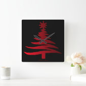 Modern Christmas Tree Stencil Print Red Quadratische Wanduhr (Zuhause)