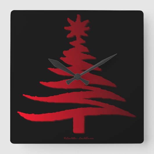 Modern Christmas Tree Stencil Print Red Quadratische Wanduhr (Vorderseite)