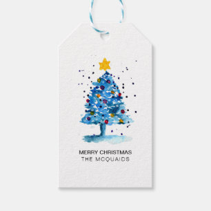 Modern Christmas Tree Watercolor Blue Geschenkanhänger