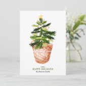 Modern Christmas tree watercolor bow illustration Karte (Stehend Vorderseite)