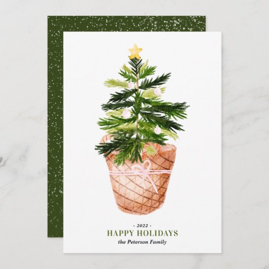 Modern Christmas tree watercolor bow illustration Karte (Vorne/Hinten)