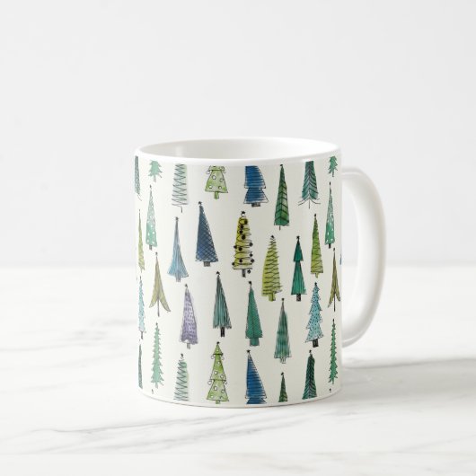Modern Christmas Trees Illustrated Pattern Kaffeetasse (VorderseiteRechts)