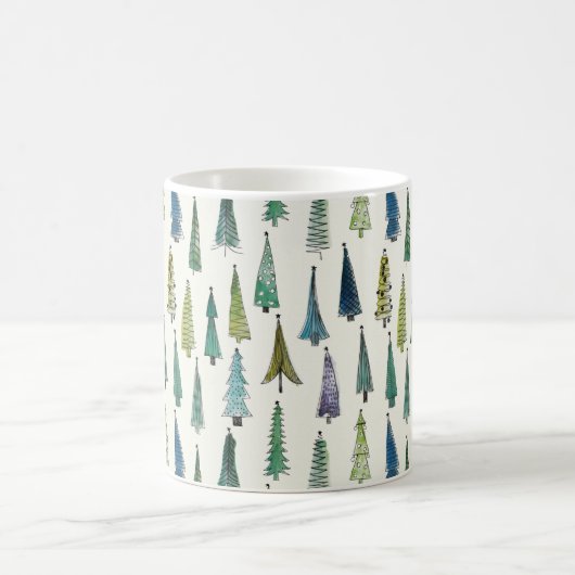Modern Christmas Trees Illustrated Pattern Kaffeetasse (Mittel)