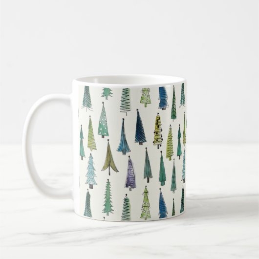 Modern Christmas Trees Illustrated Pattern Kaffeetasse (Links)