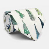 Modern Christmas Trees Illustrated Pattern Krawatte (Gerollt)